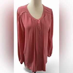 LOFT Coral Pleated Long Sleeve Chic Minimalist Workwear Bright Soft Style XL